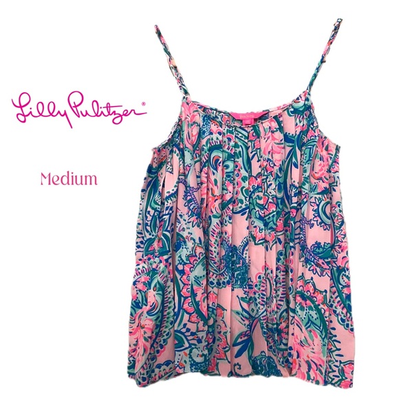 Lilly Pulitzer Rein Pleated Tank in Pink Tropics Print - Picture 3 of 9